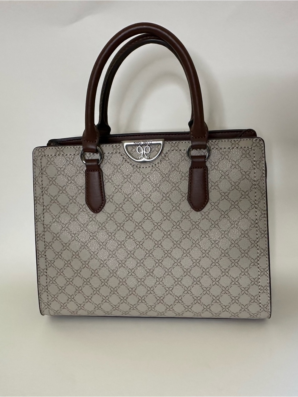 Nine West Brown and Cream Leather-Trim Crossbody